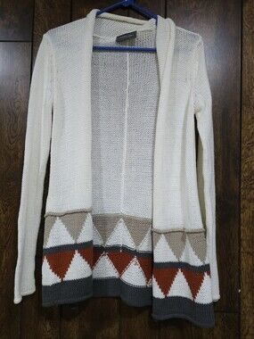 Wooden Ships Womens Small Knit Cardigan Open Front Geo Pattern Fall